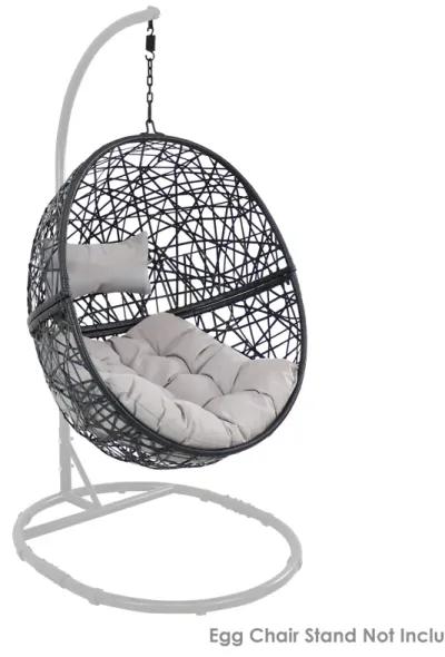 Sunnydaze Black Resin Wicker Round Hanging Egg Chair with Cushions