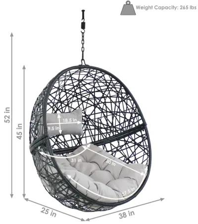 Sunnydaze Black Resin Wicker Round Hanging Egg Chair with Cushions