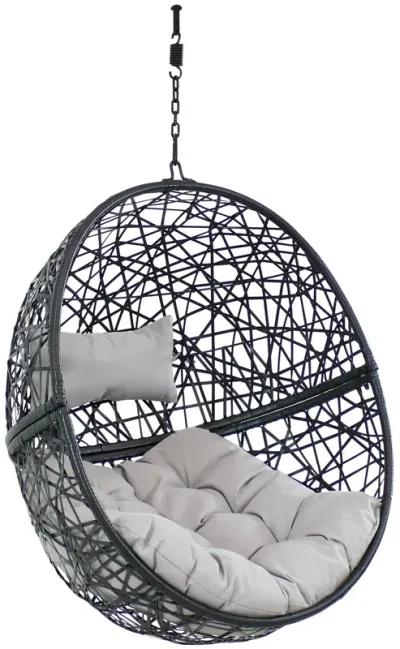 Sunnydaze Black Resin Wicker Round Hanging Egg Chair with Cushions