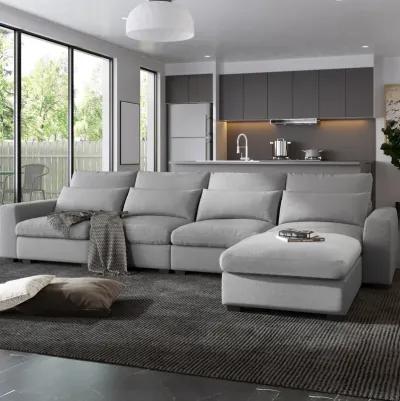 Modern Large L-Shape Feather Filled Sectional Sofa