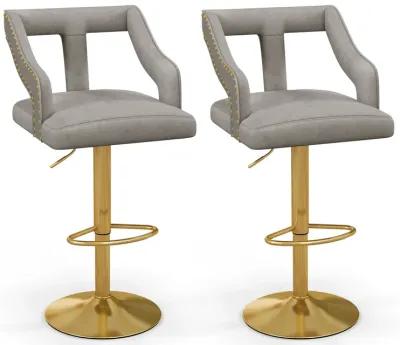 Set of 2 Bar Chairs with Footrest 2-Layer Electroplated Metal Base for Enhanced Durability