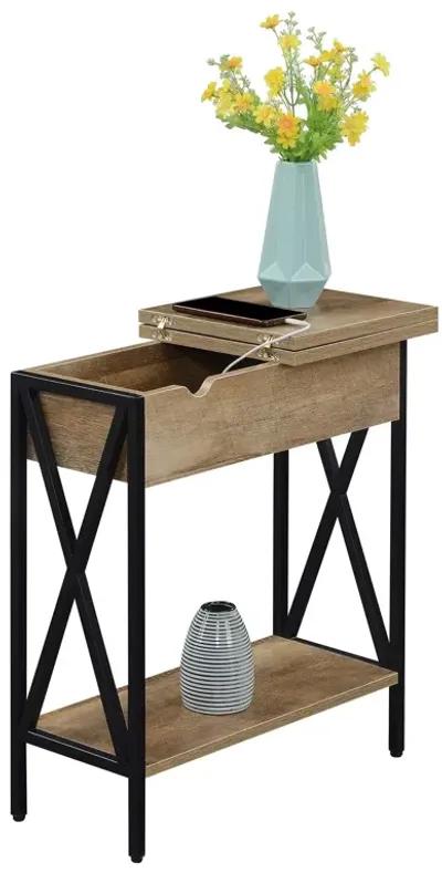 Convenience Concepts Tucson Flip Top End Table with Charging Station and Shelf, 23.75" L x 11.25" W x 24" H, Weathered Barnwood/Black