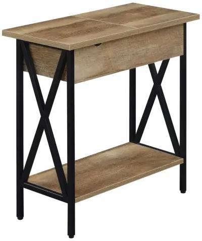 Convenience Concepts Tucson Flip Top End Table with Charging Station and Shelf, 23.75" L x 11.25" W x 24" H, Weathered Barnwood/Black