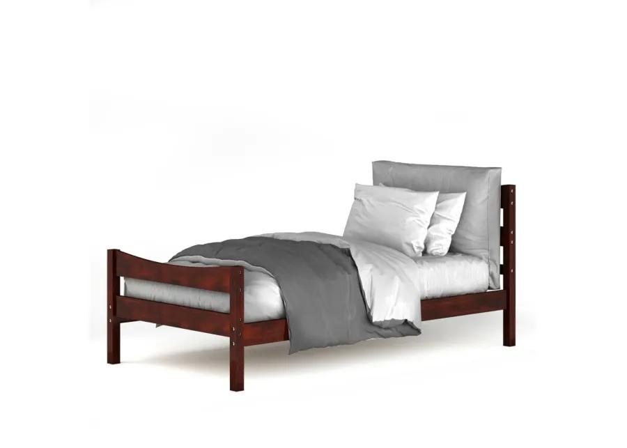 QuikFurn Twin size Farmhouse Style Pine Wood Platform Bed Frame in Walnut