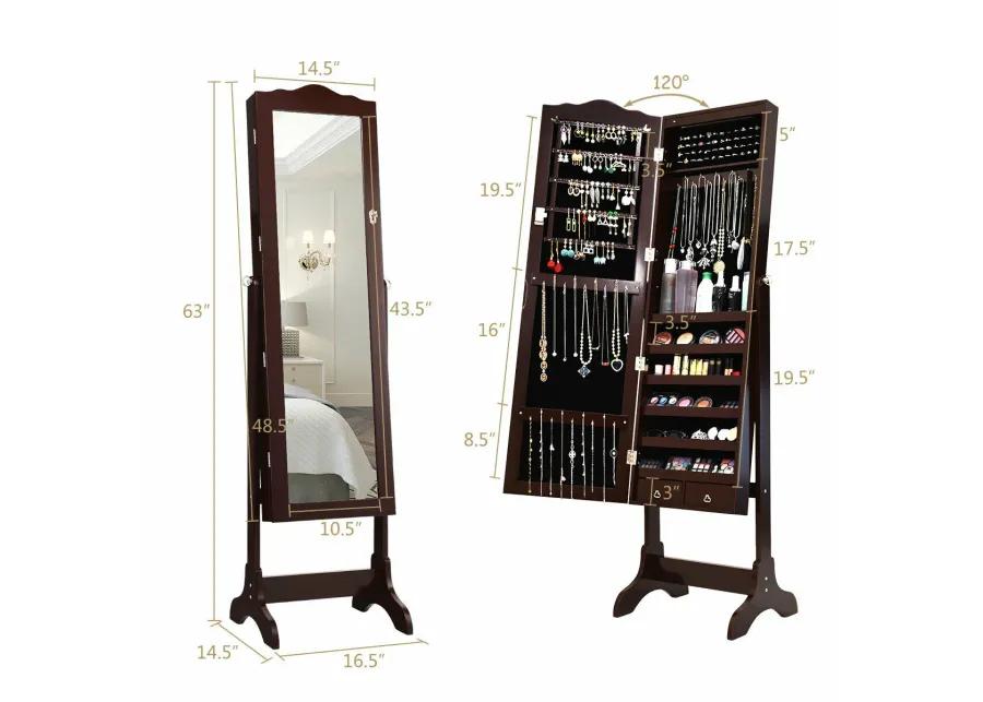 14 LED Jewelry Armoire Cabinet with Full Length Mirror and 4 Tilting Angles