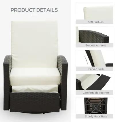 Luxurious Outdoor Seat: White PE Resin 360° Swivel Recliner with Footrest