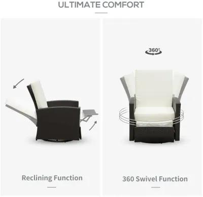 Luxurious Outdoor Seat: White PE Resin 360° Swivel Recliner with Footrest