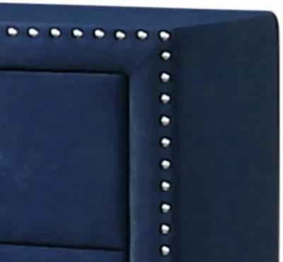 Cale 26 Inch Modern Wood Nightstand, Velvet Upholstered, Nailhead, Blue-Benzara