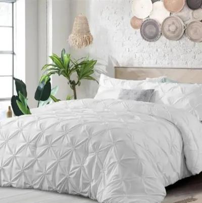 Hivvago Twin Size All Season Pleated Hypoallergenic Microfiber Reversible 2 Piece Comforter Set in White