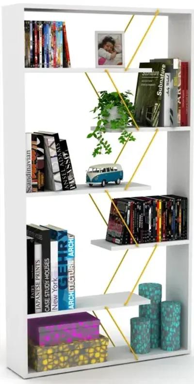 Wood Frame Etagere Open Back 6 Shelves Bookcase Industrial Bookshelf