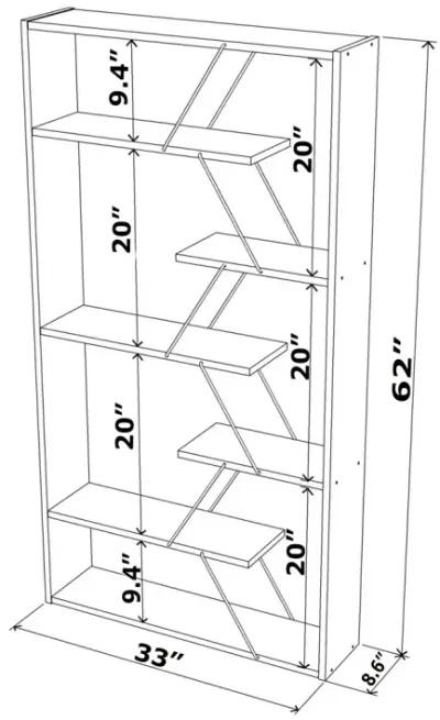 Wood Frame Etagere Open Back 6 Shelves Bookcase Industrial Bookshelf