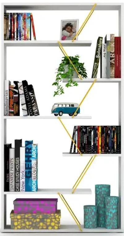 Wood Frame Etagere Open Back 6 Shelves Bookcase Industrial Bookshelf