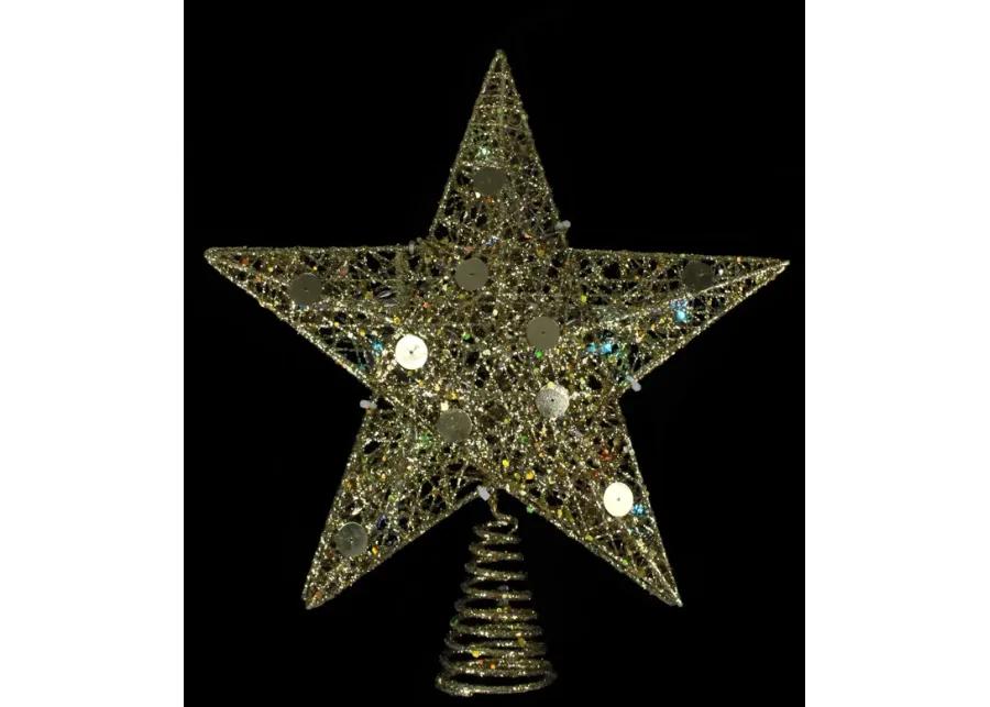 11.5" Pre-Lit Gold Glittered Star Christmas Tree Topper - Multi Color Lights