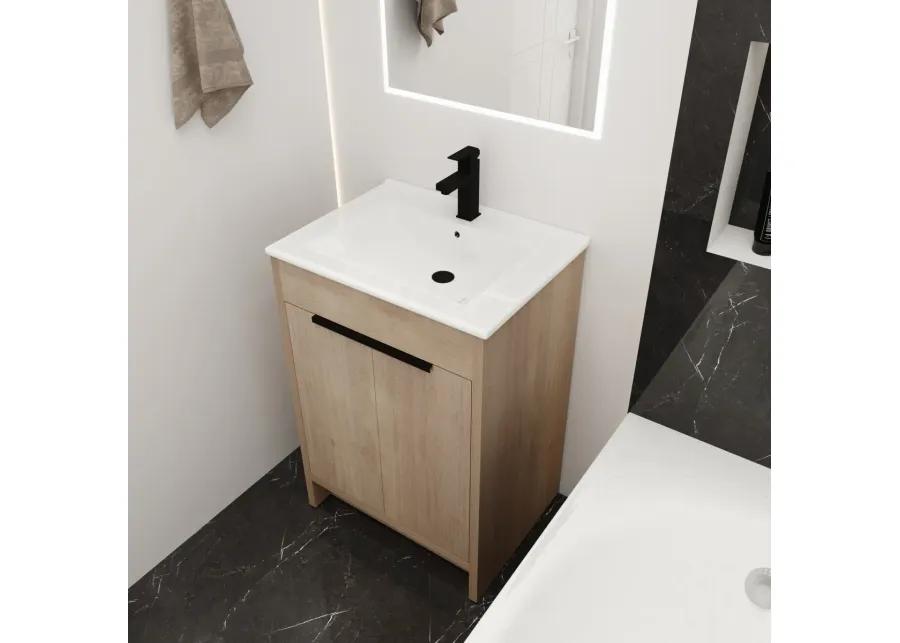 Freestanding Bathroom Vanity With White Ceramic Sink & 2 Soft-Close Cabinet Doors