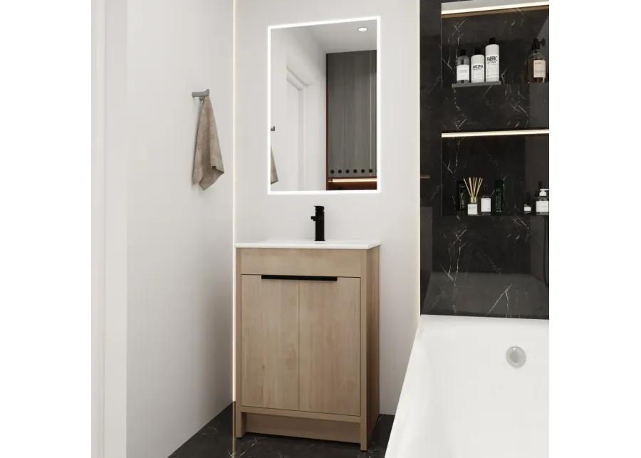 Freestanding Bathroom Vanity With White Ceramic Sink & 2 Soft-Close Cabinet Doors