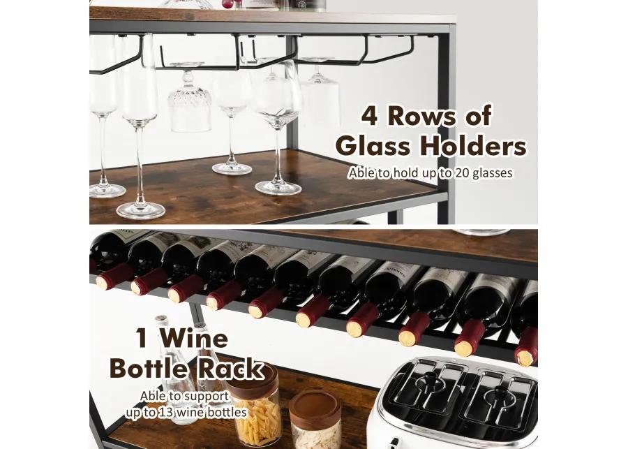 Wine Rack Table With 4 Rows of Glass Holders