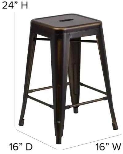 Flash Furniture Commercial Grade 24" High Backless Distressed Copper Metal Indoor-Outdoor Counter Height Stool