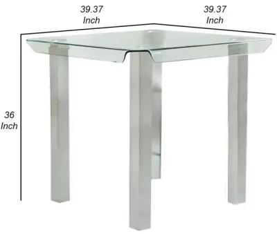 Jan 39 Inch Counter Height Glass Table, Square Top, Curved, Chrome Legs - Benzara