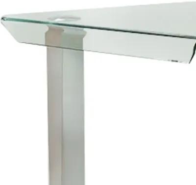 Jan 39 Inch Counter Height Glass Table, Square Top, Curved, Chrome Legs - Benzara