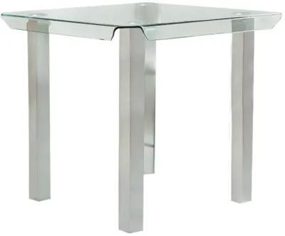 Jan 39 Inch Counter Height Glass Table, Square Top, Curved, Chrome Legs - Benzara