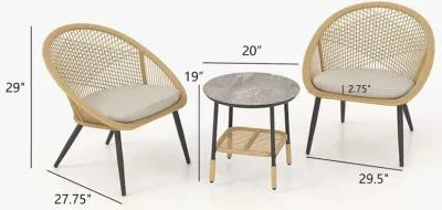 MONDAWE Outdoor Wicker Metal Mesh Shell Chairs and Side Table Set - Set of 2