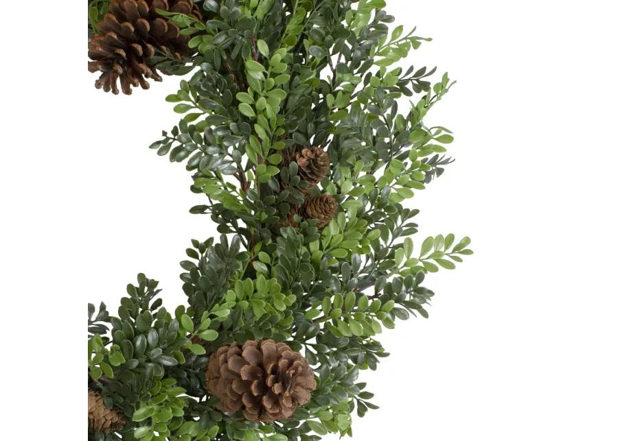 27"Artificial Boxwood and Pine Cone Christmas Wreath-Unlit