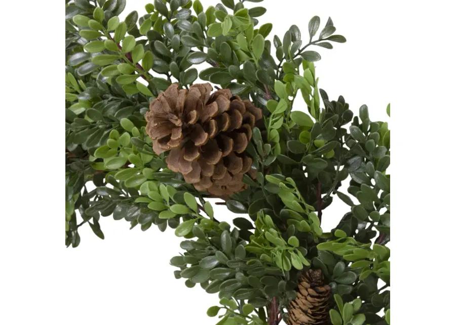 27"Artificial Boxwood and Pine Cone Christmas Wreath-Unlit