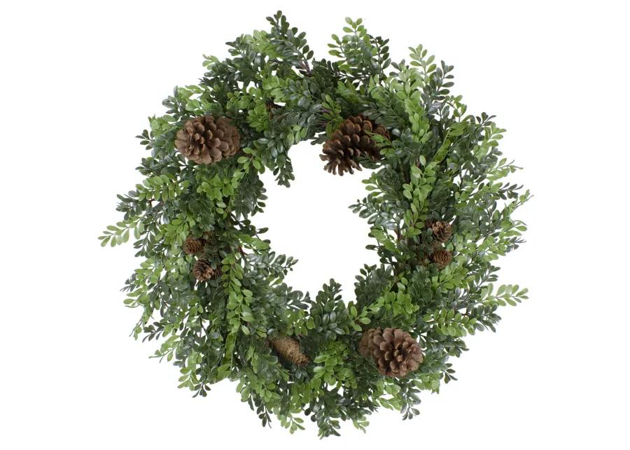 27"Artificial Boxwood and Pine Cone Christmas Wreath-Unlit