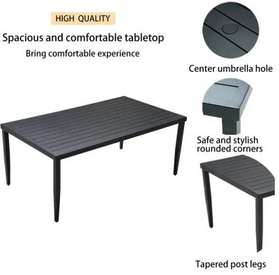 MONDAWE 7 Pieces Outdoor Patio Aluminum Furniture,Modern Dining Set,Including 4 Dining Chairs & 2 Swivel Rockers Sunbrella Fabric Cushioned and Rectangle Dining Table with Umbrella Hole,Ember Black