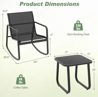 Hivvago 2 Rocking Bistro Chairs and Glass-Top Table for Porch Yard Balcony