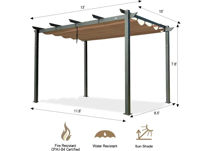 MONDAWE 10 ft. x 13 ft. Dark Gray Polyester Outdoor Patio Gazebo Steel Frame Grape Pergola with Retractable Shade Canopy