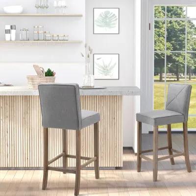 2 PCs Bar Stools Dining Chair w/ Footrest, Solid wood leg Home Pub,Beige