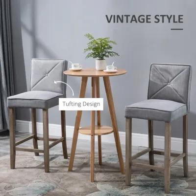 2 PCs Bar Stools Dining Chair w/ Footrest, Solid wood leg Home Pub,Beige