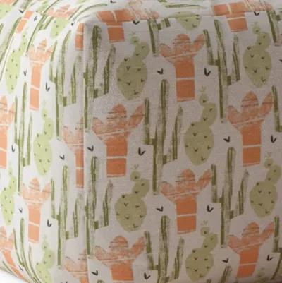 Homezia 17" Orange And Green Cotton Floral Pouf Ottoman