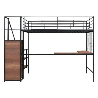 Merax  Metal Loft Bed with Desk and Wardrobe