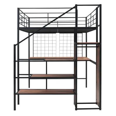 Merax  Metal Loft Bed with Desk and Wardrobe