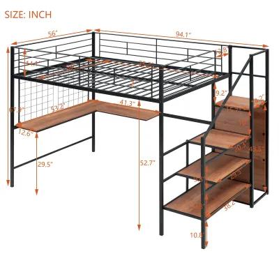 Merax  Metal Loft Bed with Desk and Wardrobe