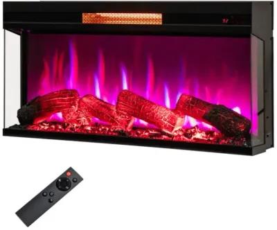 Hivvago 36 Inch 3-Sided 1500W Electric Fireplace with 7-Color Flame-Black