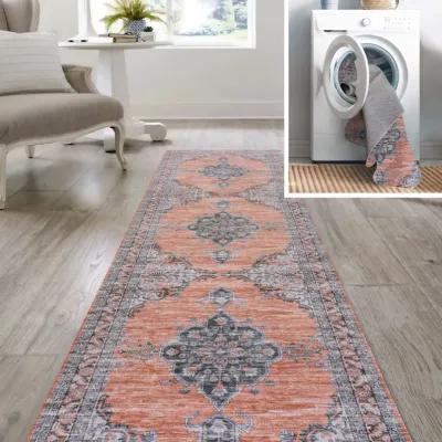 Wincer Chenille Cottage Medallion Machine-Washable Navy/Gray/Black 2 ft. x 8 ft. Runner Rug