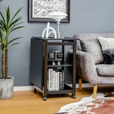 Rolling Folding Computer Desk with Storage Shelves