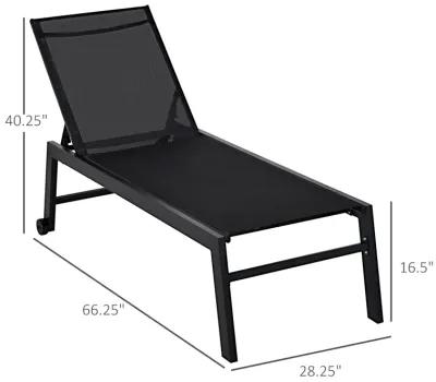 Black Patio Lounger: Chaise Chair with Wheels and Adjustable Back