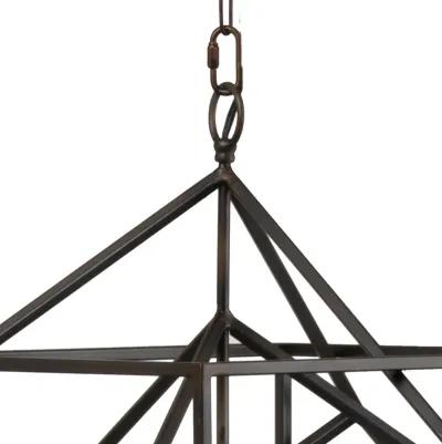 19 Inch 2 Light Chandelier, Geometric Pattern, Iron Frame, Retro, Black-Benzara