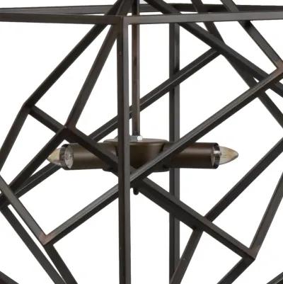 19 Inch 2 Light Chandelier, Geometric Pattern, Iron Frame, Retro, Black-Benzara