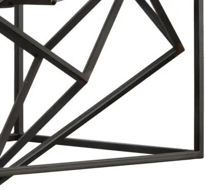 19 Inch 2 Light Chandelier, Geometric Pattern, Iron Frame, Retro, Black-Benzara