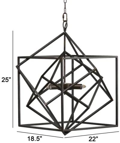 19 Inch 2 Light Chandelier, Geometric Pattern, Iron Frame, Retro, Black-Benzara