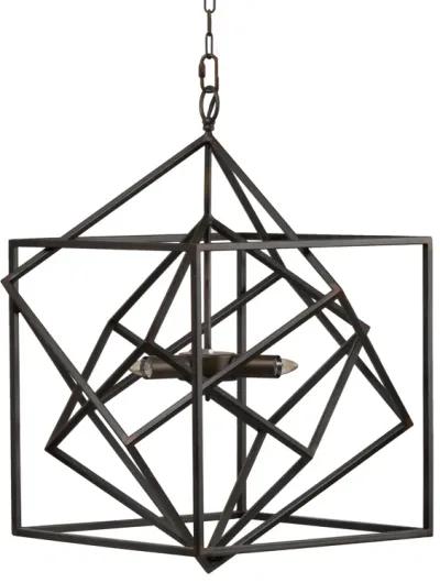 19 Inch 2 Light Chandelier, Geometric Pattern, Iron Frame, Retro, Black-Benzara