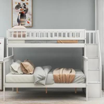 Twin Over Full Stairway Bunk Bed With Storage