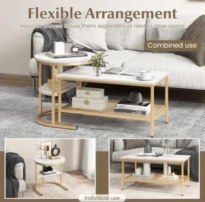 Hivvago Nesting Coffee Table with Extra Storage Shelf for Living Room