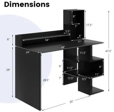 Hivvago Modern Computer Desk with Storage Bookshelf and Hutch for Home Office