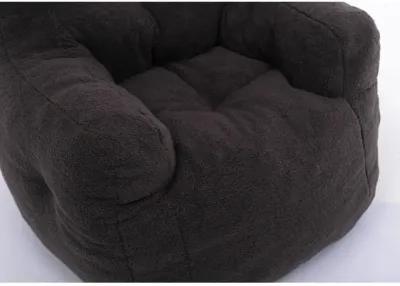 Soft Tufted Foam Bean Bag Chair With Teddy Fabric Dark Gray